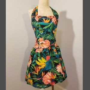 Vintage You Babes Tropical Floral Halter Midi Dress Preppy 80s Retro Yuppie Sexy